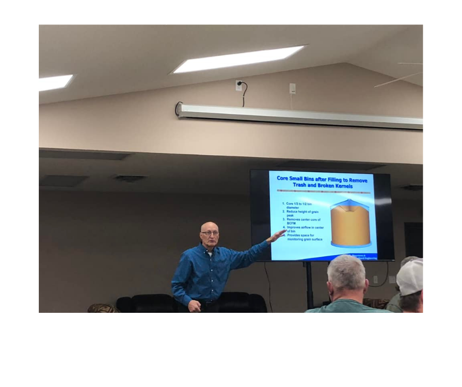 Dr. Sam McNeil speaking on grain drying and storage